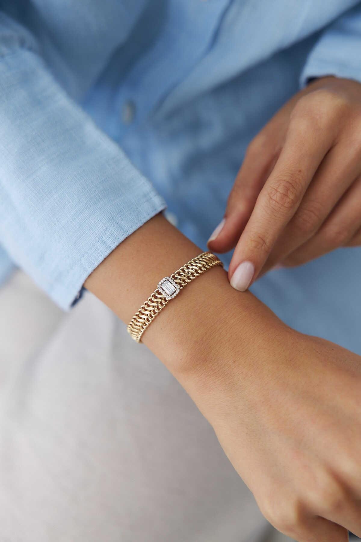 14k Gold Vienna Baguette Bracelet - Baguette Chain Bracelet - Minimalist Chain Bracelet - Gift For Her