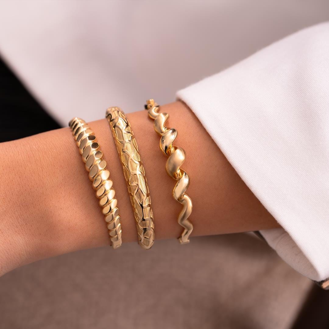 14 Carat Gold Patterned Cuff Bracelet