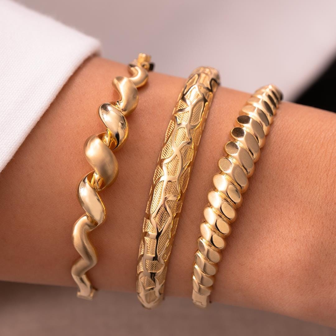 14 Carat Gold Patterned Cuff Bracelet