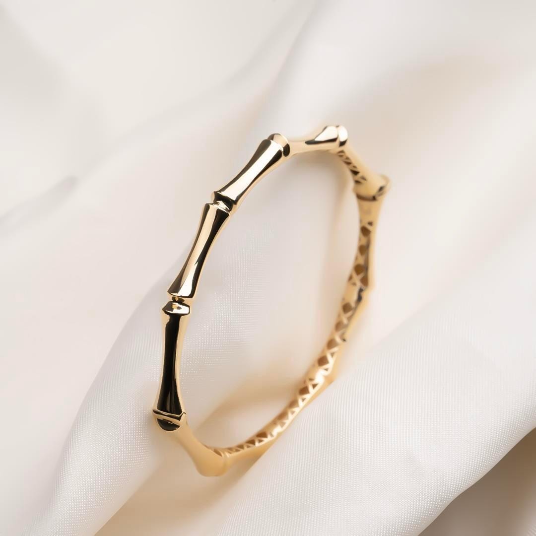 14K Solid Gold Bone Cuff Bangle Bracelet: Custom Design Stacking Bangle