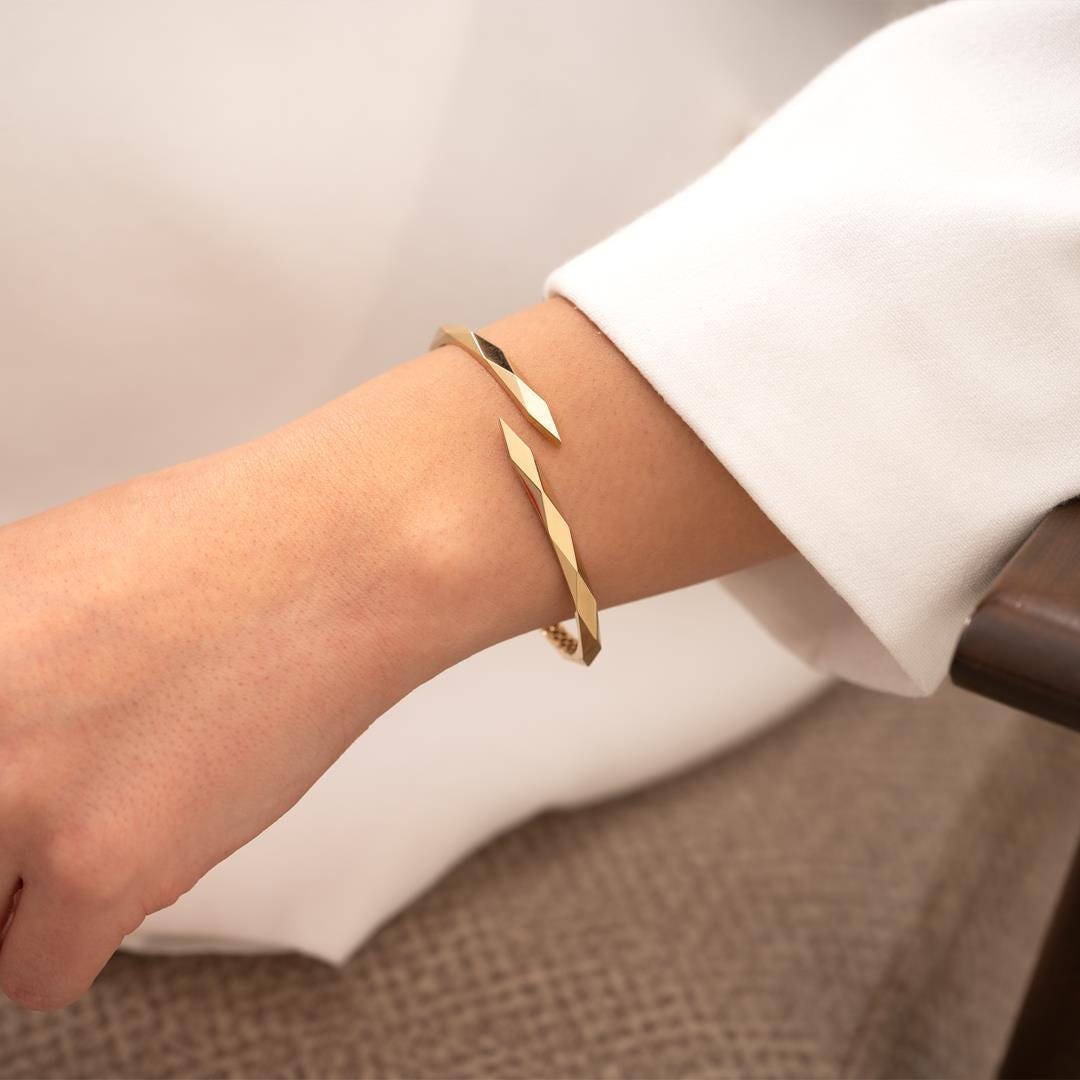14 Carat Cross Cuff Bracelet - 14k Nail Bracelet - Custom Gold Cuff Bracelet - Birthday Gift - Gift For Women