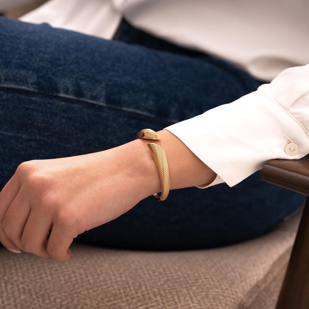 Cross Line Design 14 Carat Cuff Bracelet