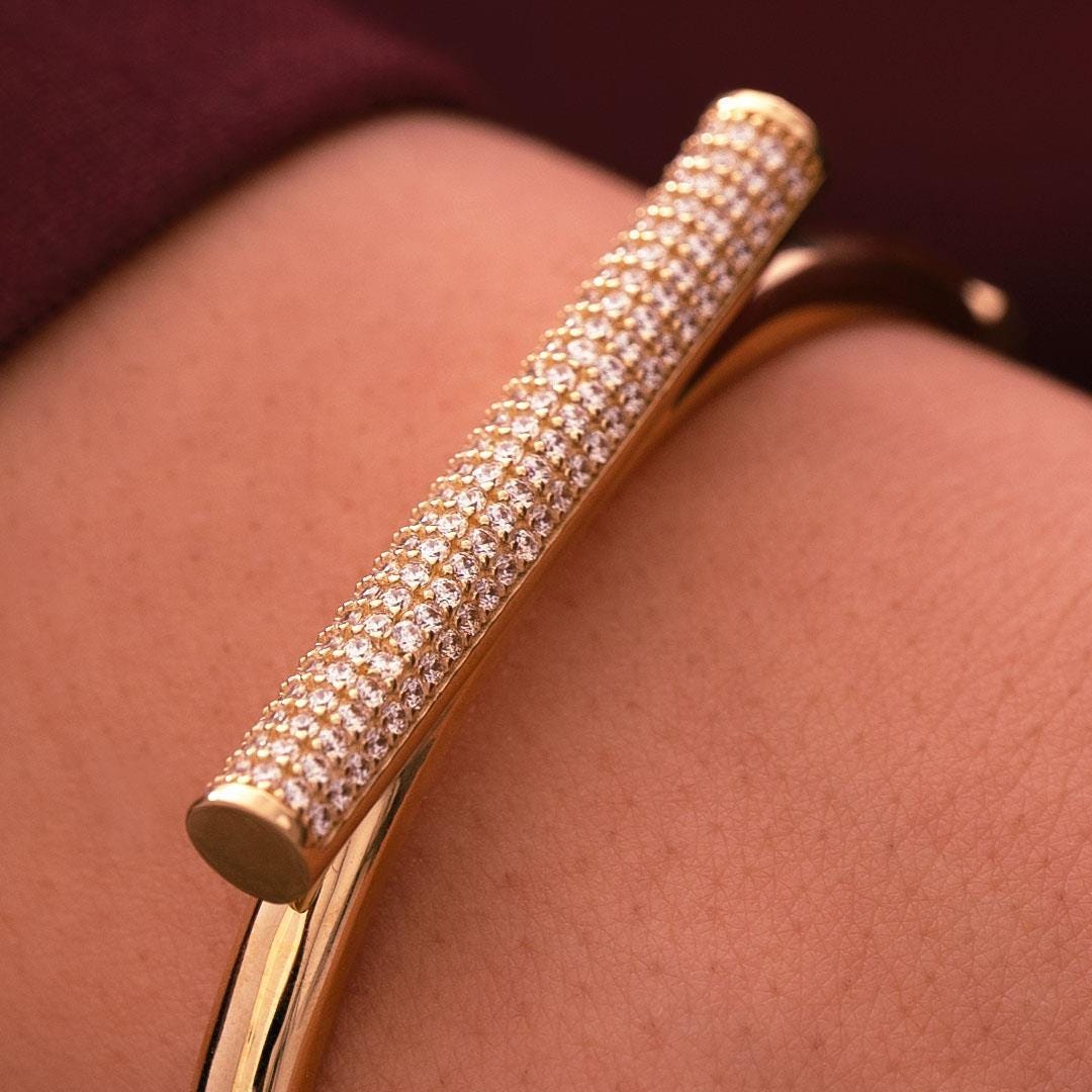 14 Carat Gold Stone Modern Cuff Bracelet