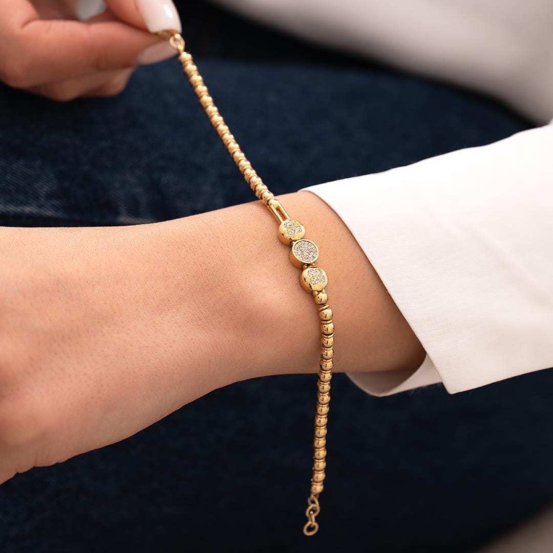 14 Carat Gold Ball Chain Clover Bracelet