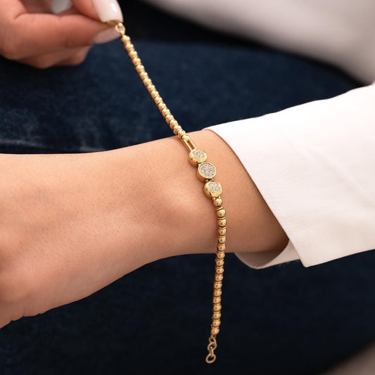 14 Carat Gold Ball Chain Clover Bracelet