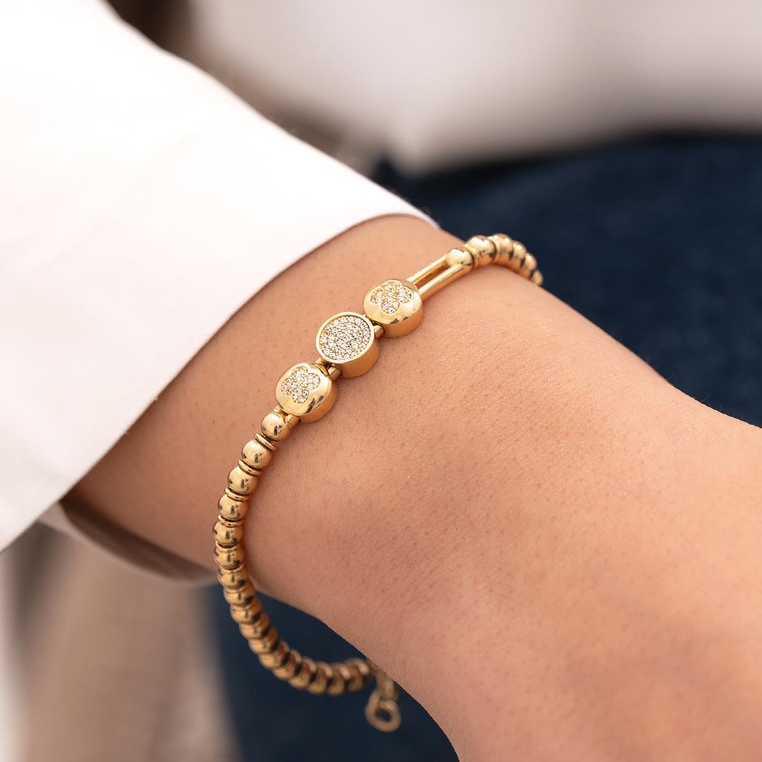 14 Carat Gold Ball Chain Clover Bracelet