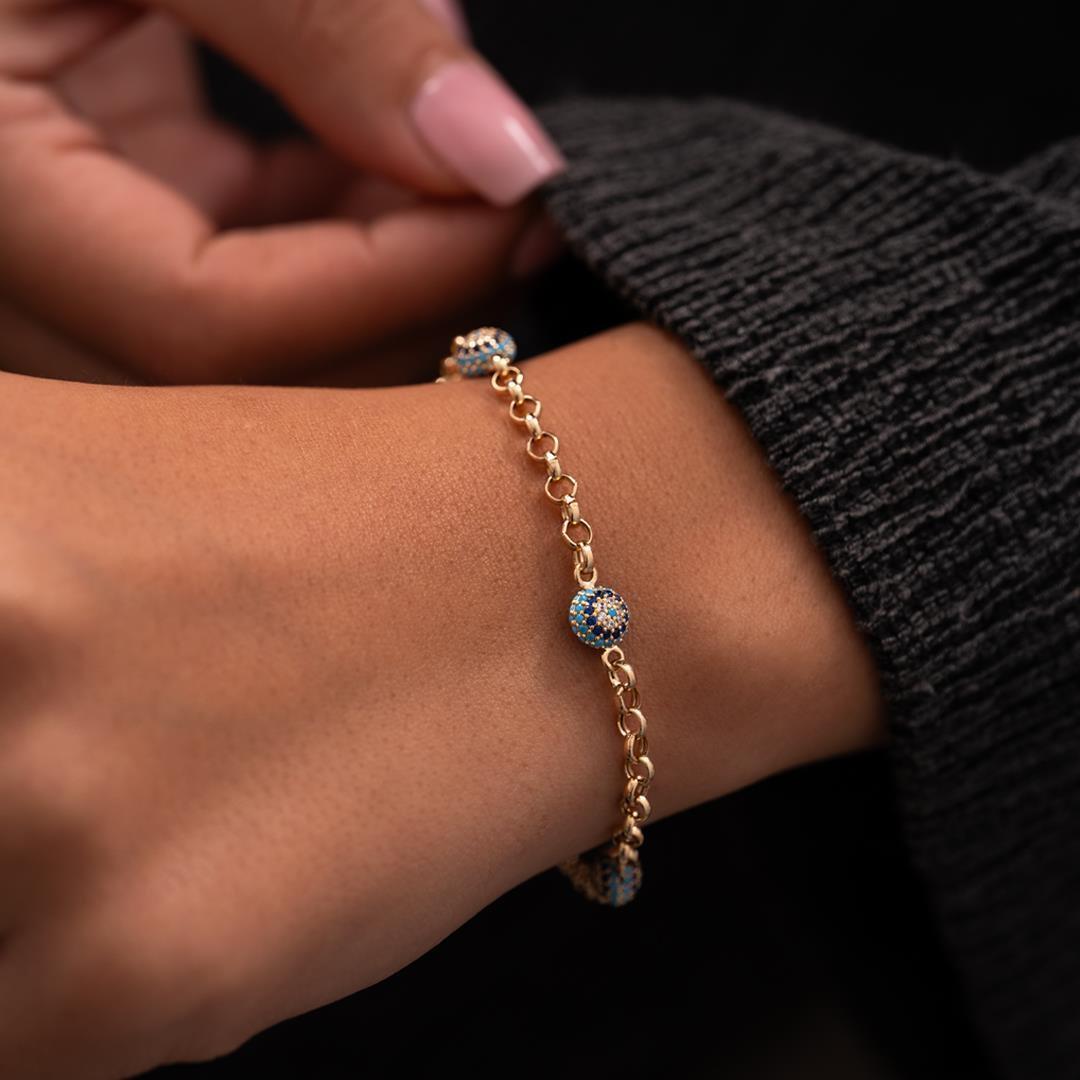 14-Carat Gold Bracelet with Three Evil Eye Beads