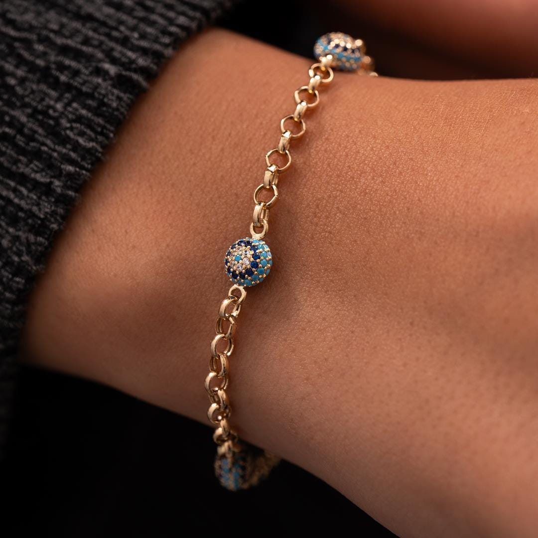 14-Carat Gold Bracelet with Three Evil Eye Beads