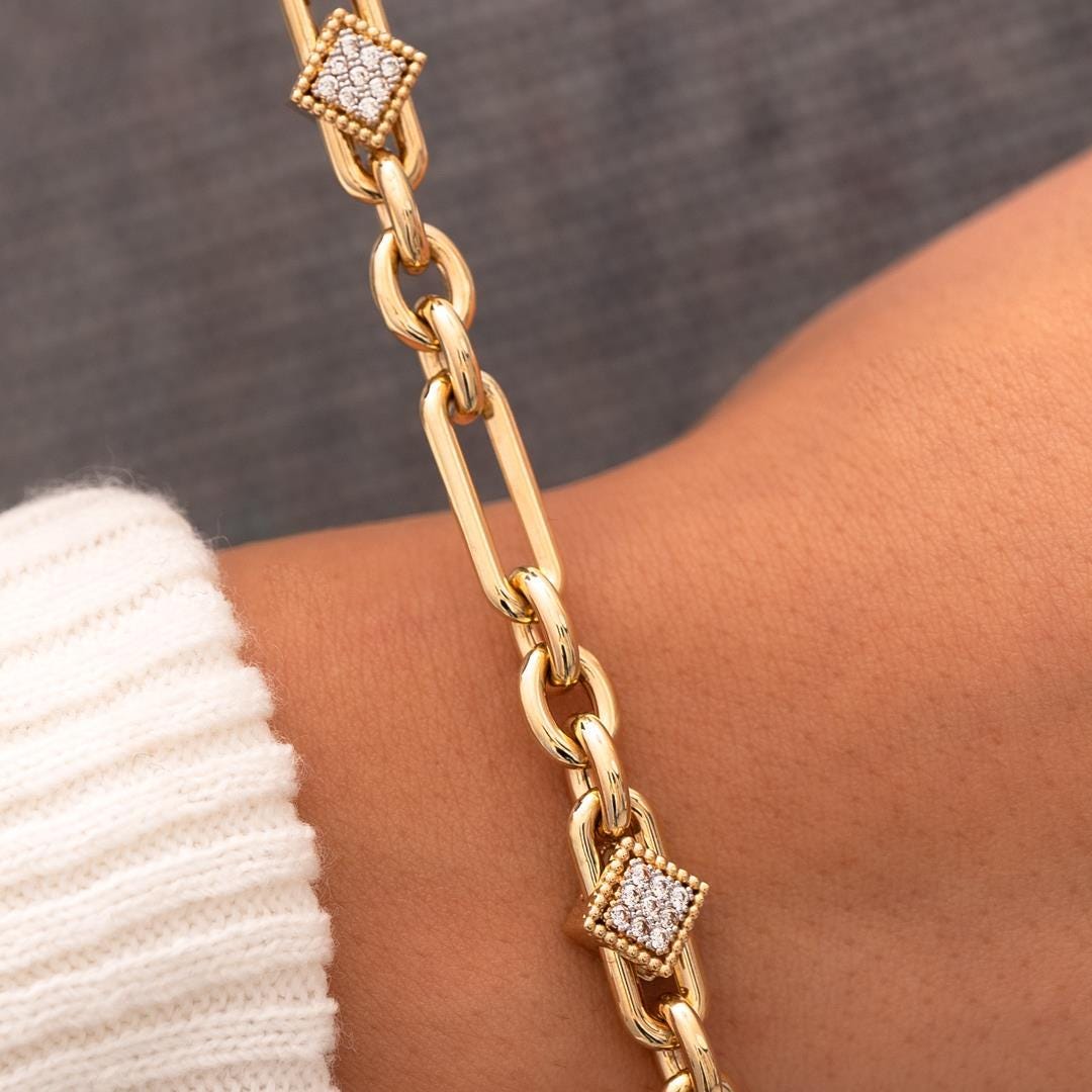 Square Stone Design 14 Carat Gold Bracelet