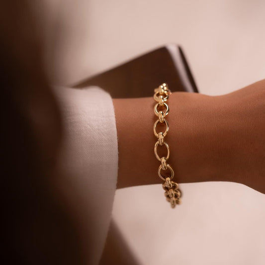 14K Gold Almond Link Bracelet - Paperclip Chain - Hoja Jewelry