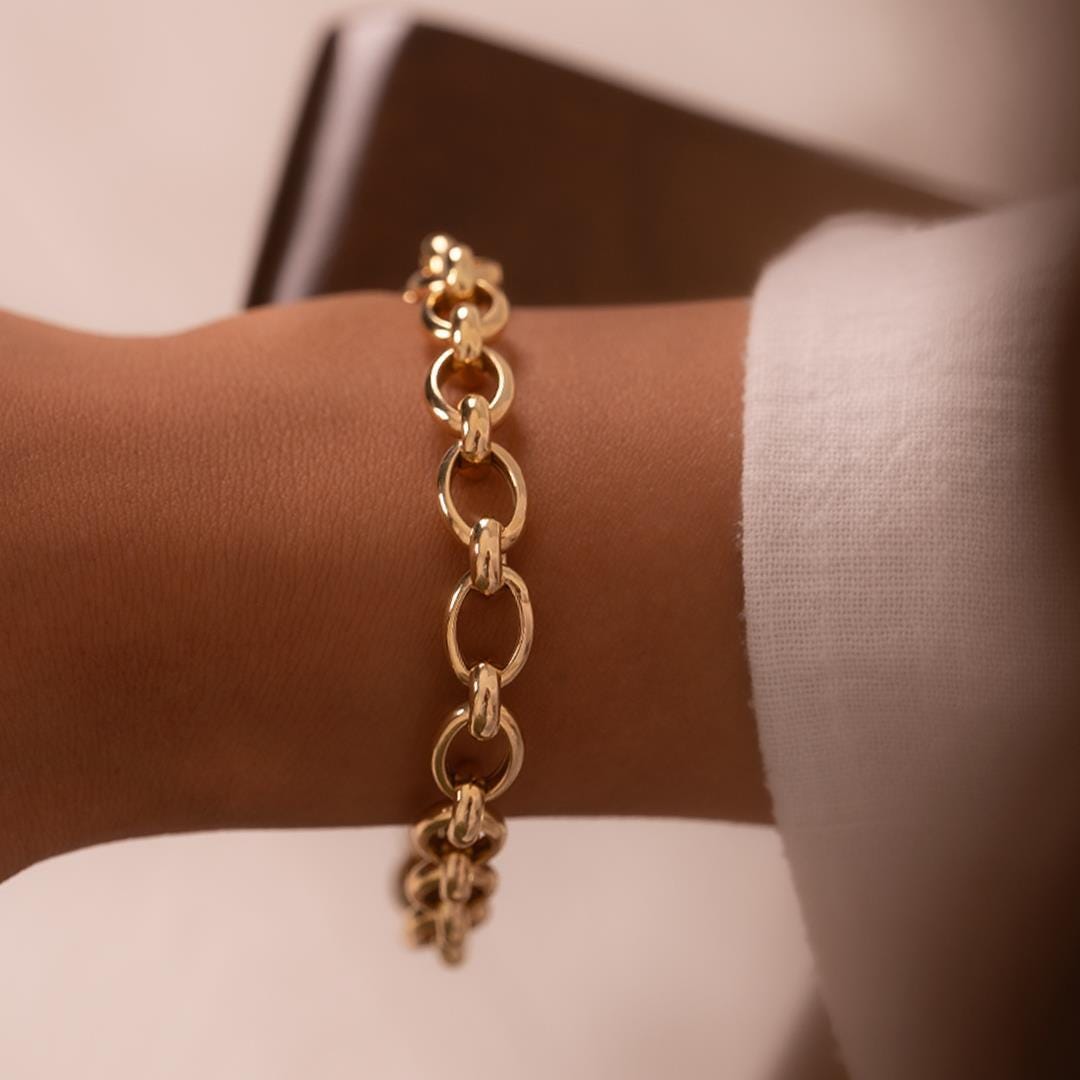 14K Gold Almond Link Bracelet - Paperclip Chain - Hoja Jewelry