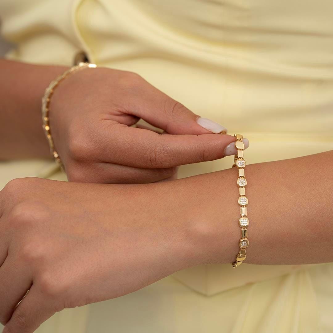 14k Modern Design Sport Gold Bracelet with Stones