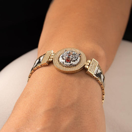 14k Special Design White Tiger Gold Bracelet