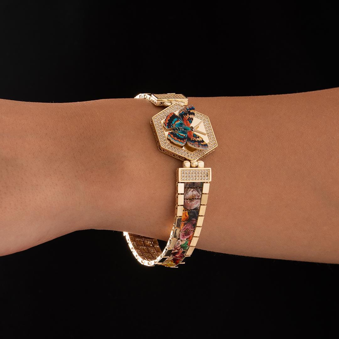 14k Special Design Colorful Butterfly Gold Bracelet