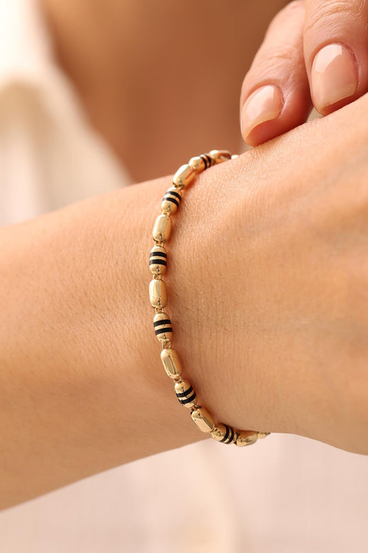14k Gold Black Enamel Capsule Bracelet