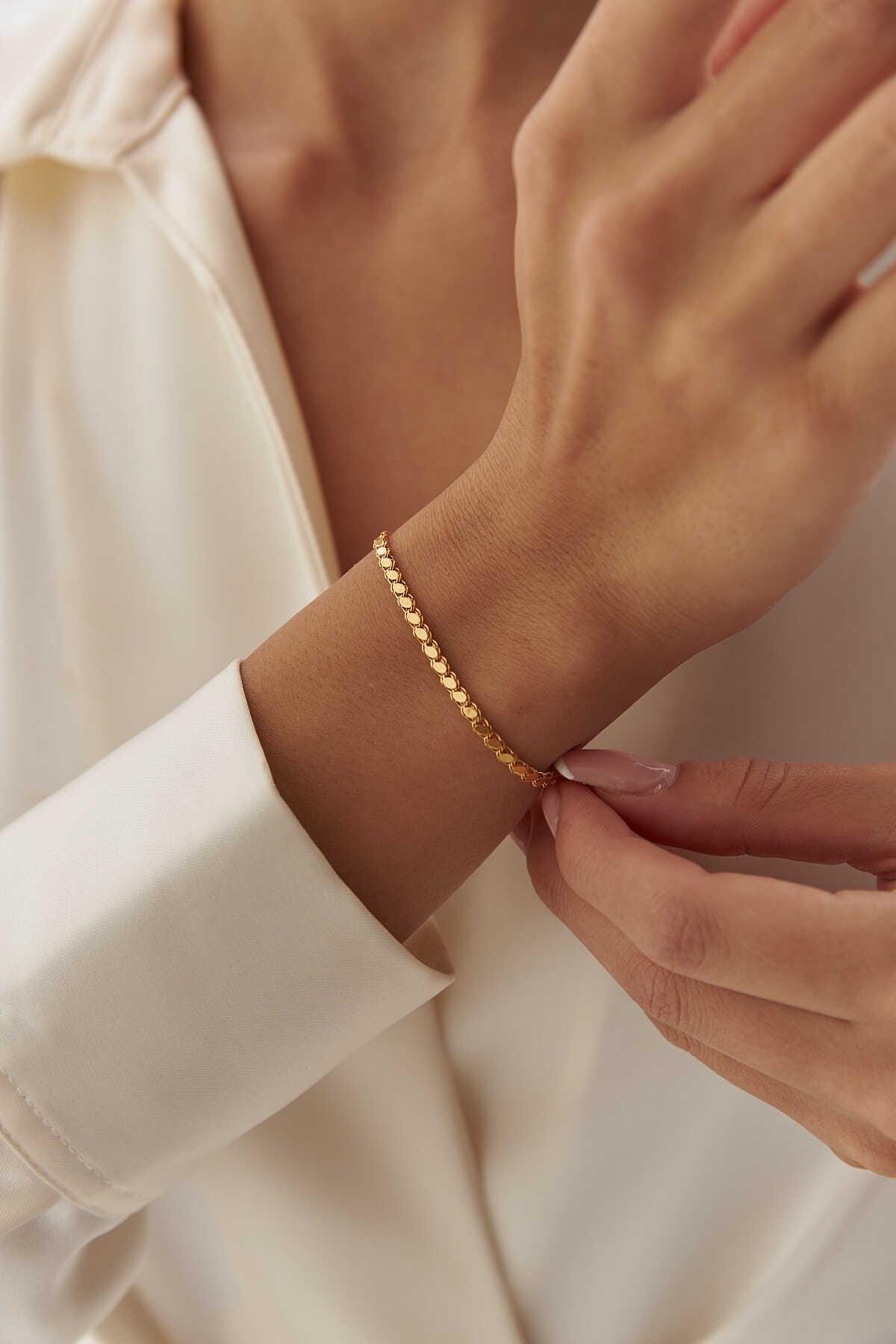 14K Solid Gold Sequin Chain Bracelet: Elegant Sparkle Anklet