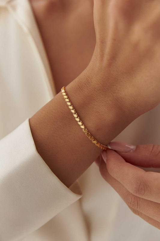 14K Solid Gold Sequin Chain Bracelet: Elegant Sparkle Anklet