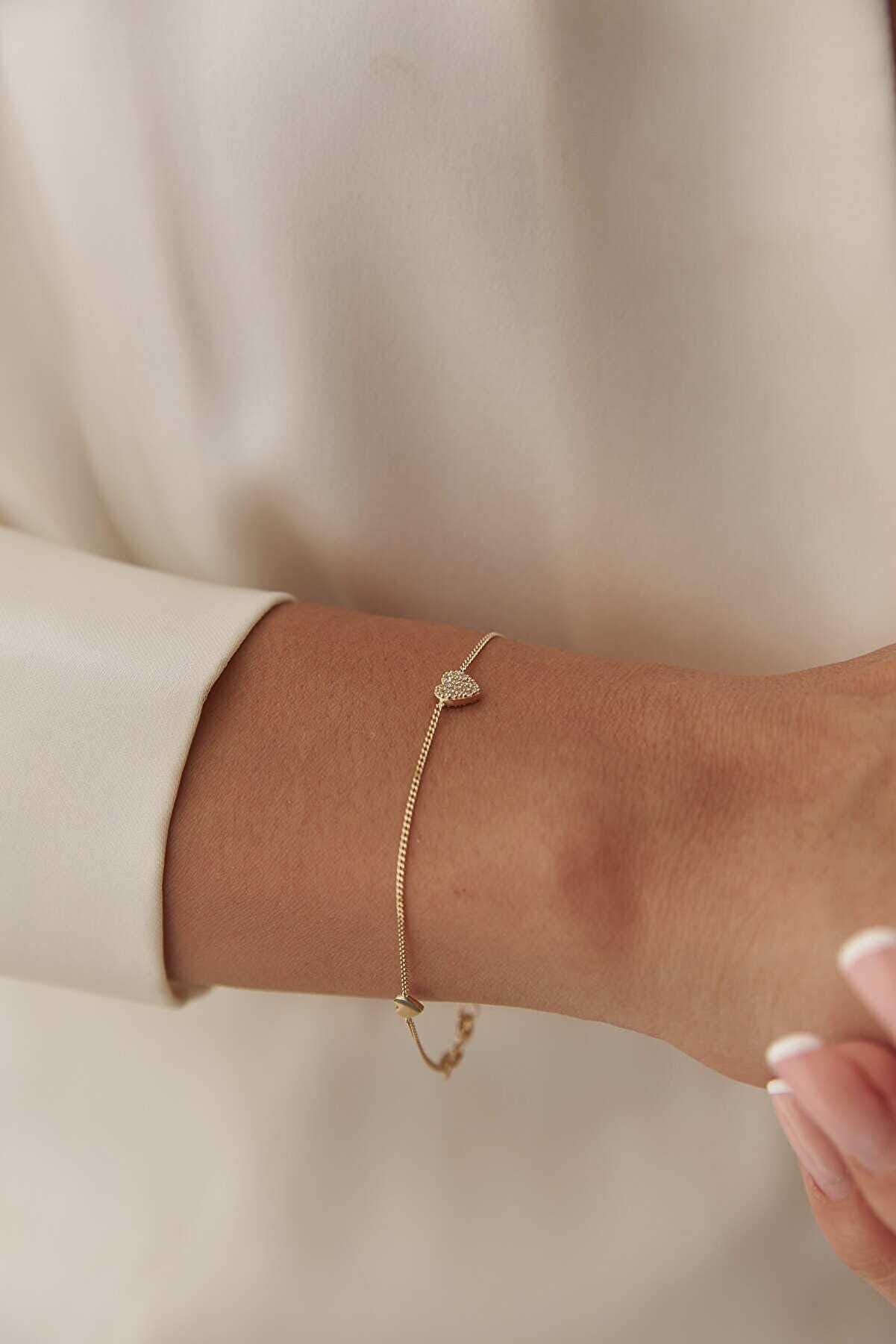 14k Gold Stone Heart Bracelet Triple