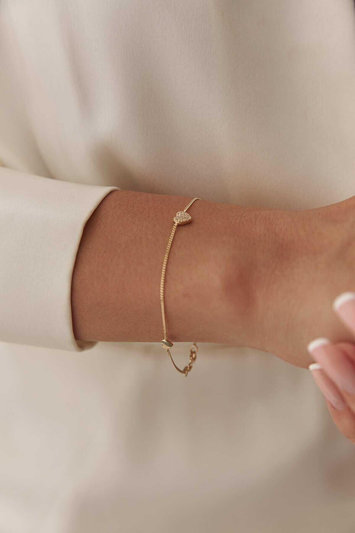 14k Gold Stone Heart Bracelet Triple