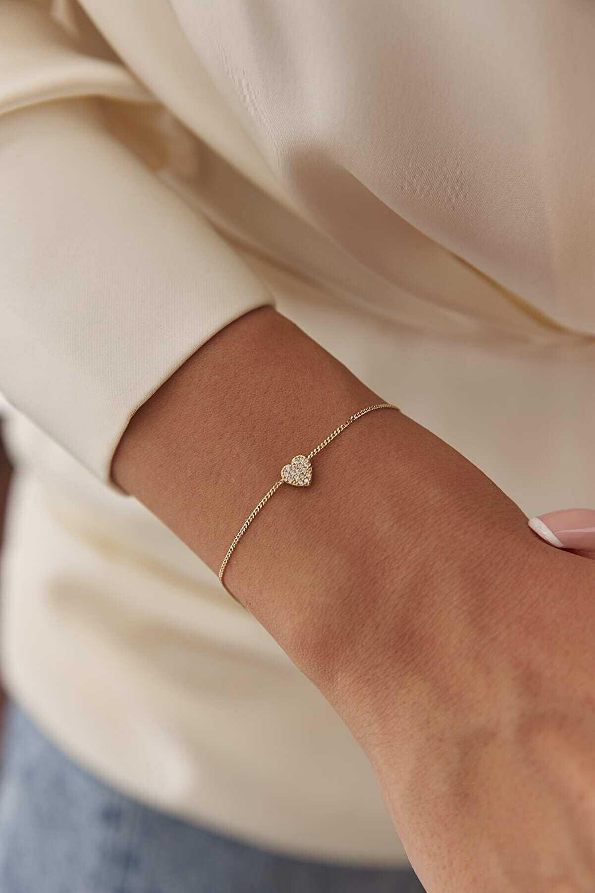 14k Gold Stone Heart Bracelet Triple