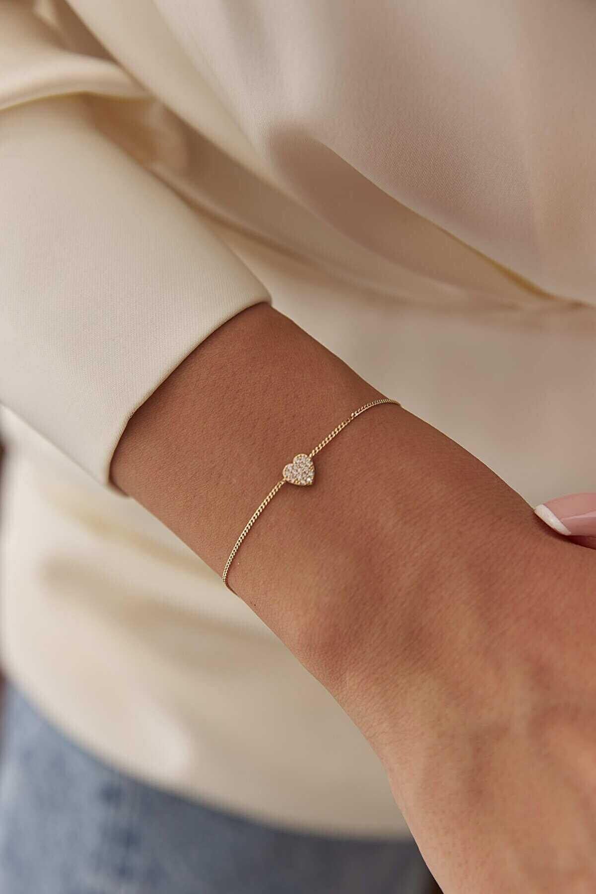 14k Gold Stone Heart Bracelet Triple