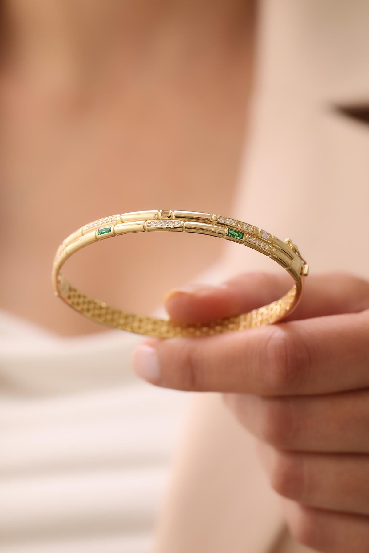 14k Double Row Semi-Stone Emerald Cuff