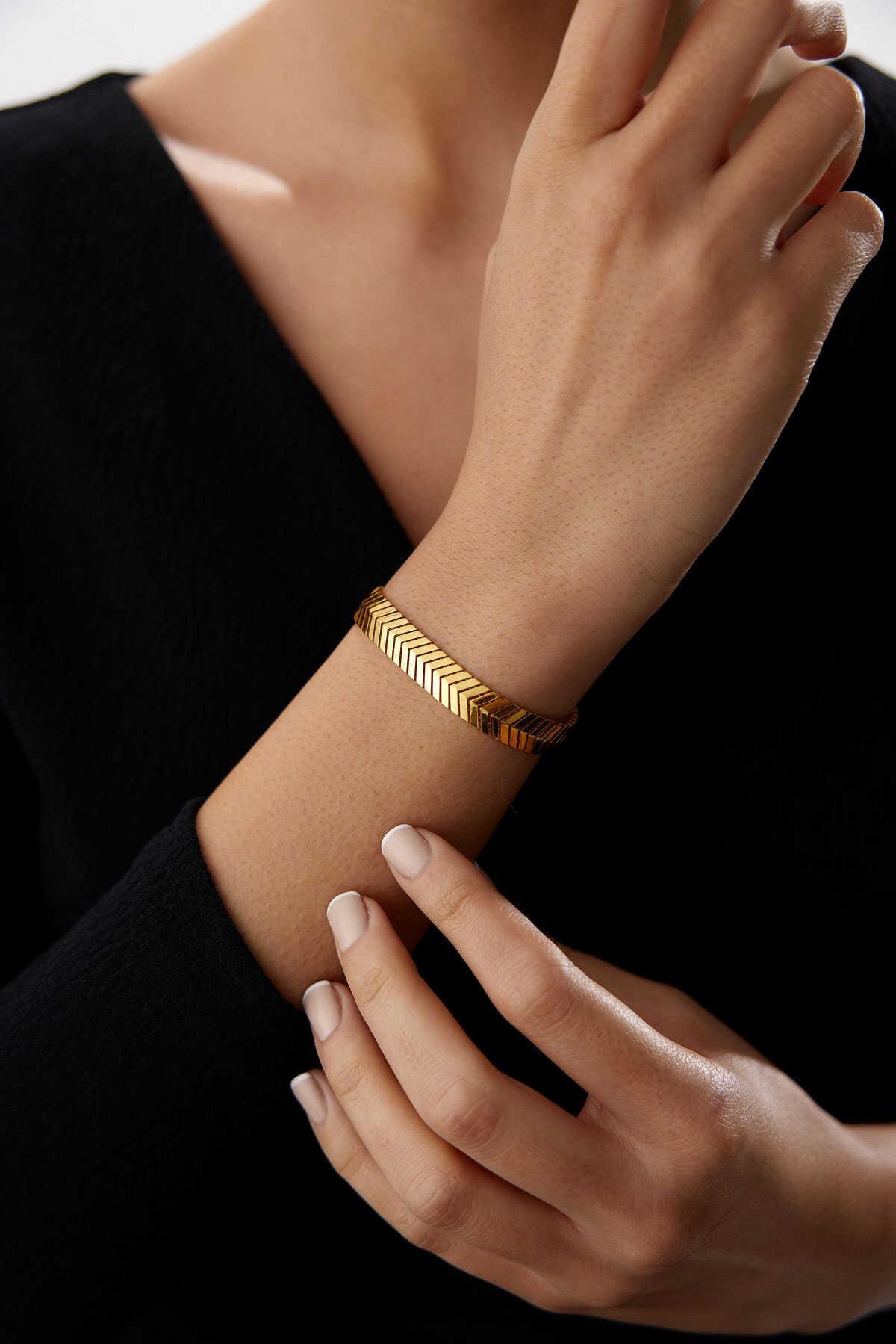 14k Gold Wide Herringbone Bracelet - Chain Bracelet - Minimalist Chain Bracelet - Gift For Her