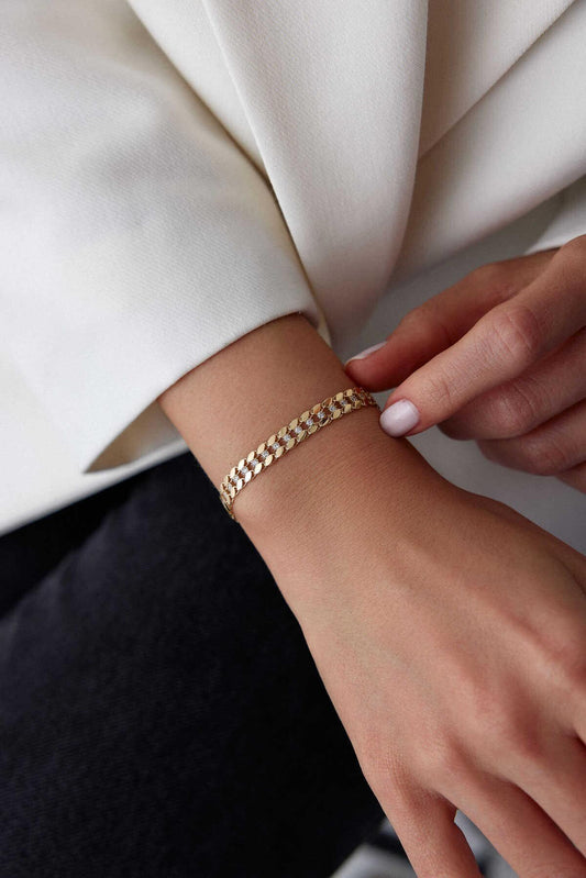 14k Gold Stoned Gourmet Bracelet - Gold Chain Bracelet - Minimalist Chain Bracelet - Gift For Her