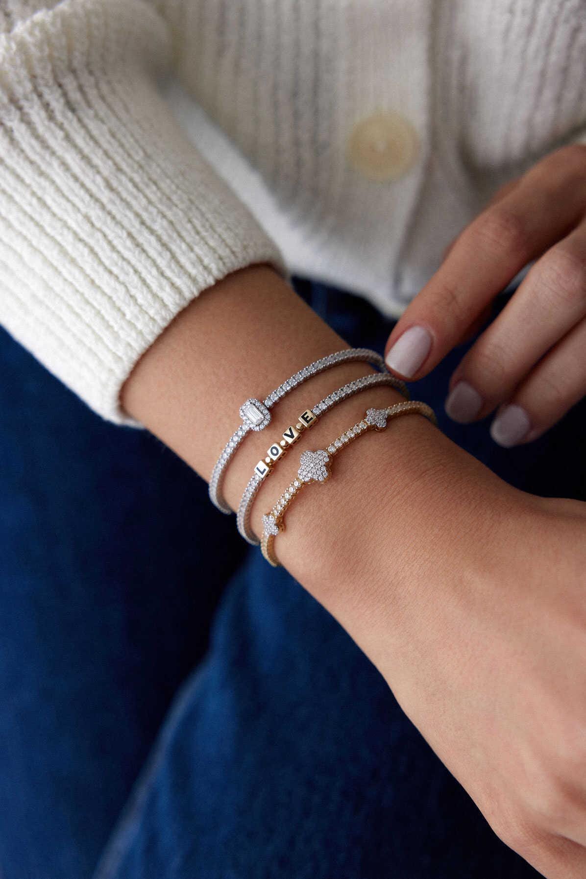 14k Gold Waterway Baguette Bracelet - Gold Stone Chain Bracelet - Minimalist Chain Bracelet - Gift For Her