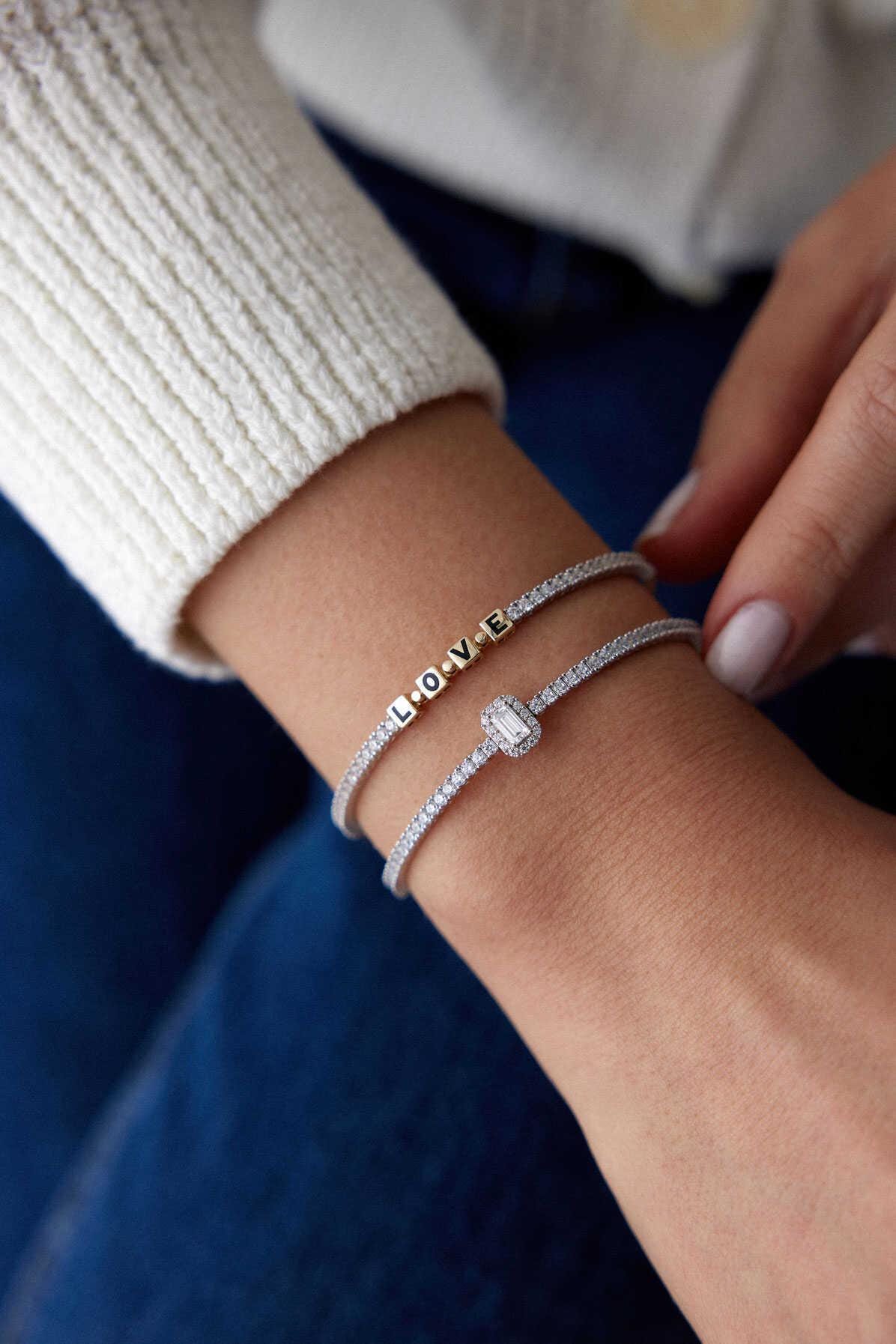 14k Gold Waterway Baguette Bracelet - Gold Stone Chain Bracelet - Minimalist Chain Bracelet - Gift For Her