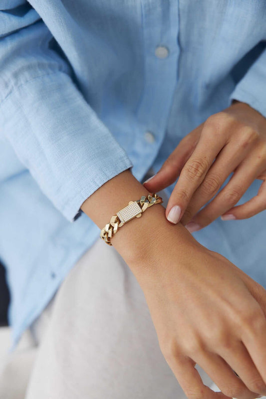 14k Gold Angled Gourmet Bracelet -Cuban Chain Bracelet - Minimalist Chain Bracelet - Gift For Her