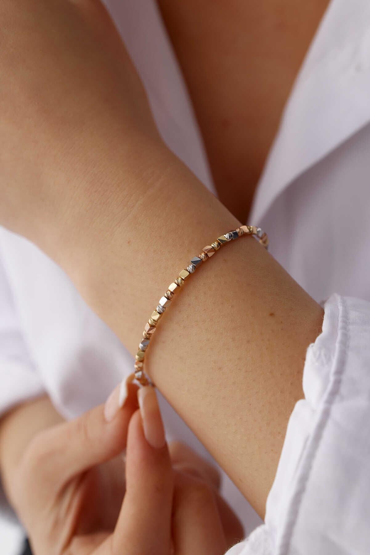 14k Gold Tricolor Dorika Chain Bracelet - Minimalist Style