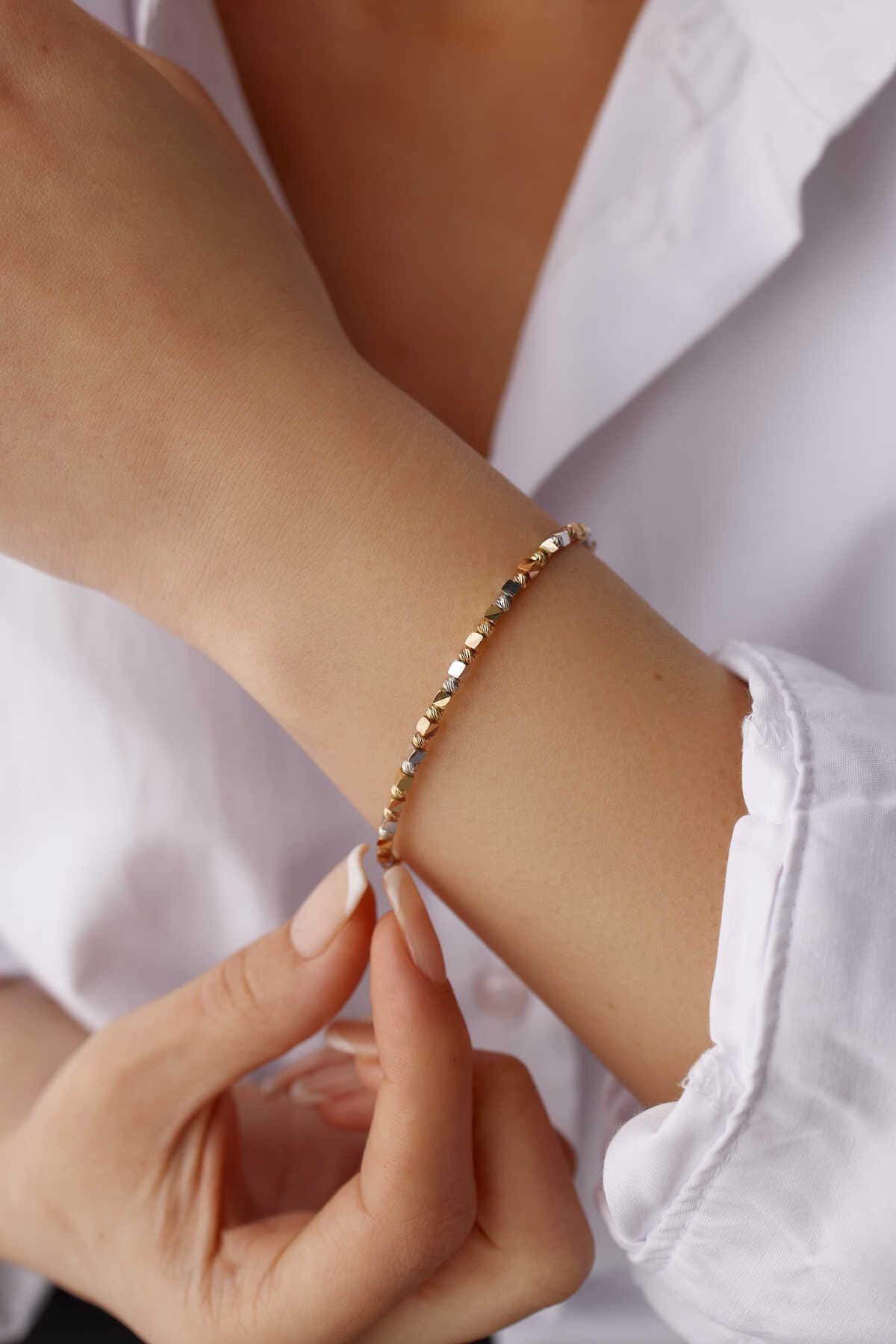 14k Gold Tricolor Dorika Chain Bracelet - Minimalist Style