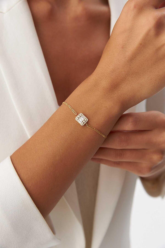 14k Gold Baguette Bracelet: Minimalist Chain Bracelet