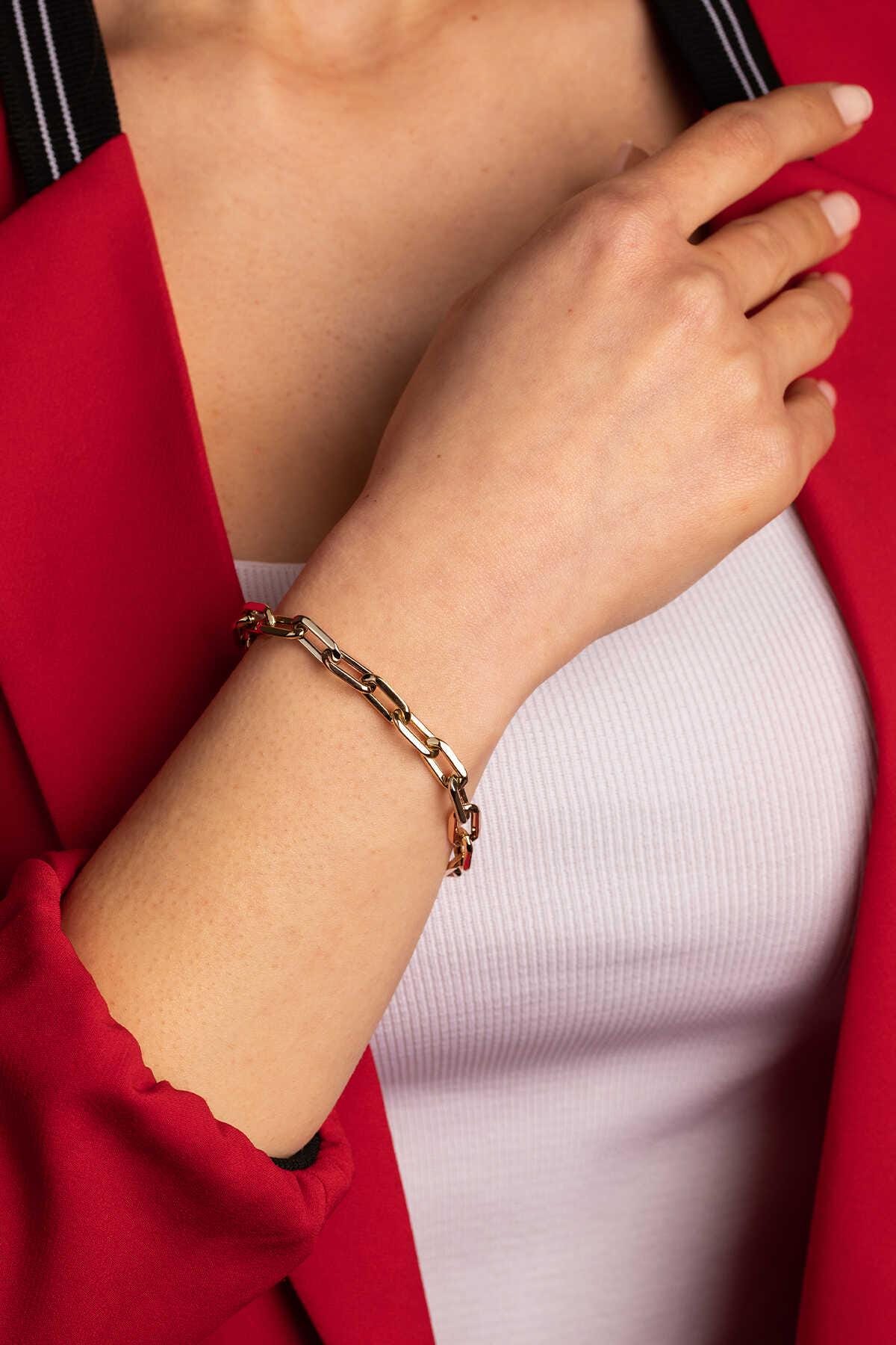 14k Gold Three-Color Paperclip Bracelet - Gold Link Chain