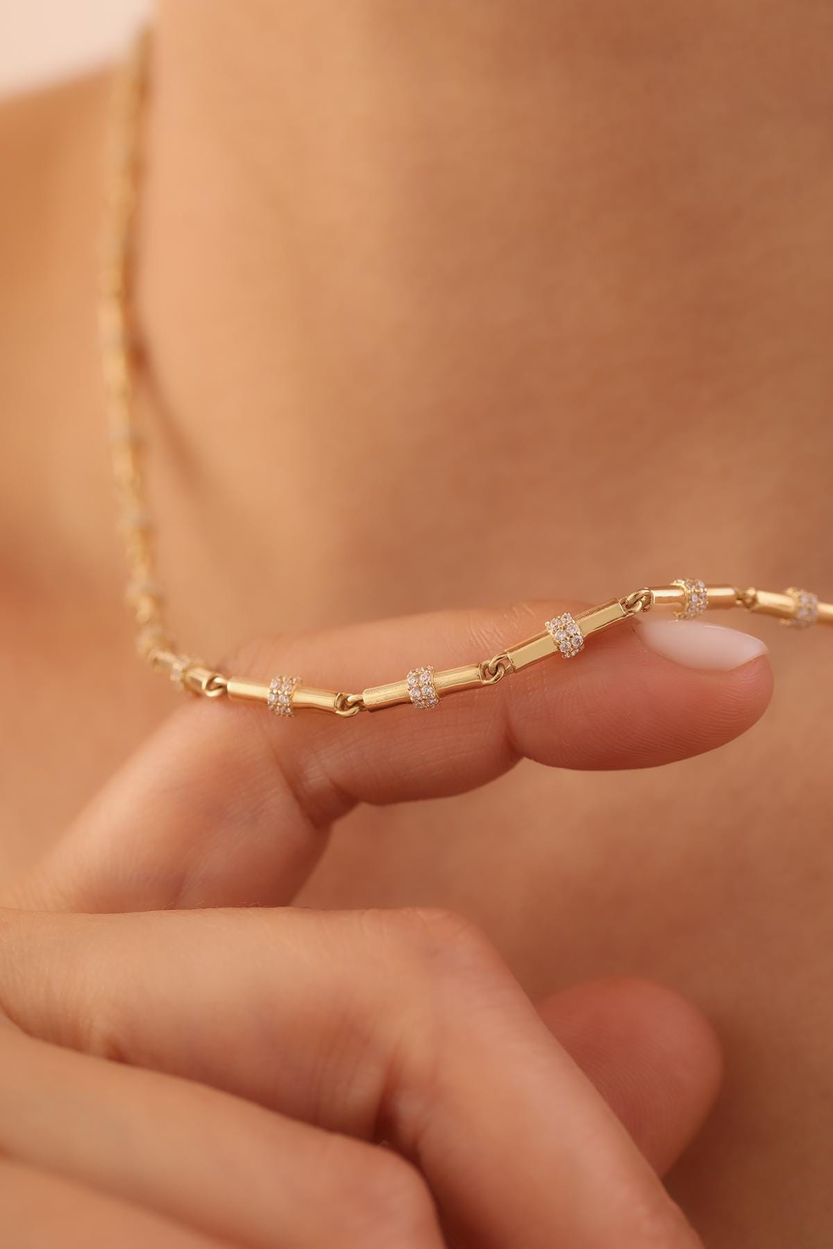 14k Gold Bone Stone Necklace