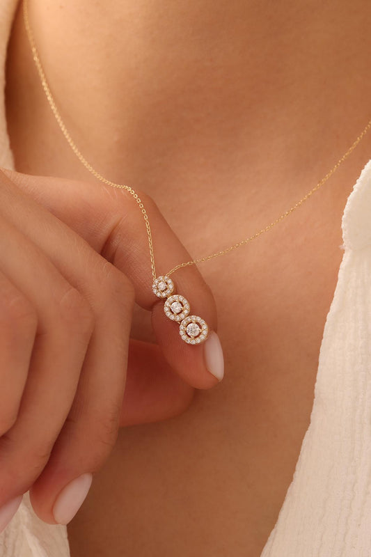 14k Gold Triple Ring Baguette  Necklace