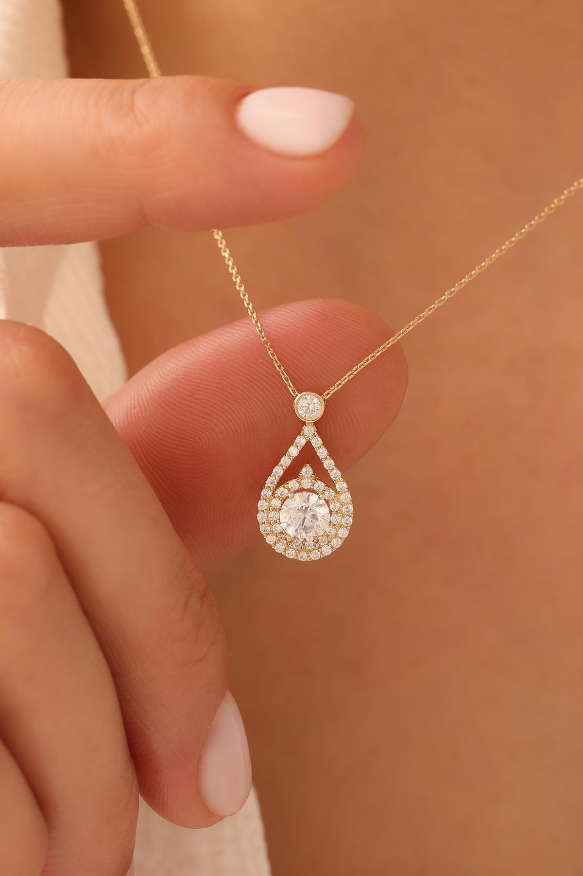 14k Gold Baguette Stone Drop  Necklace