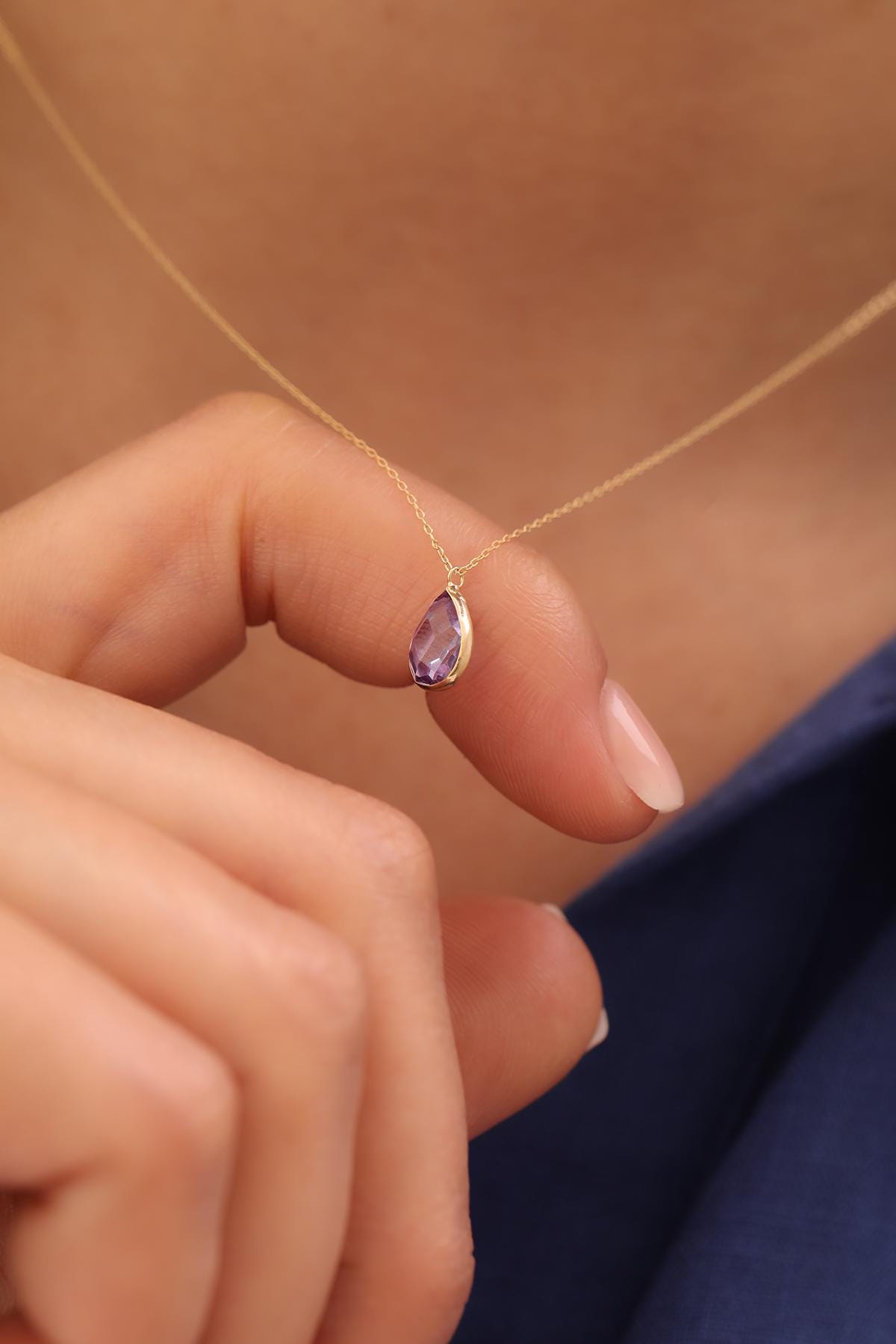 14k Gold Amethyst Stone Necklace