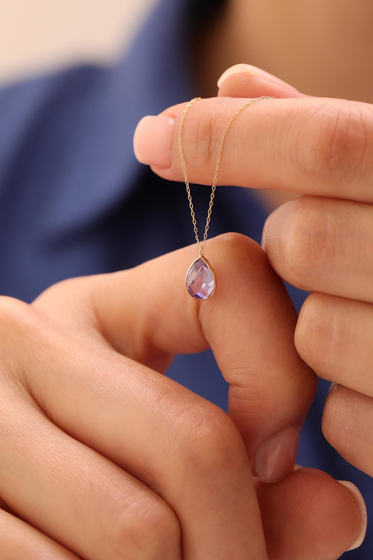 14k Gold Amethyst Stone Necklace