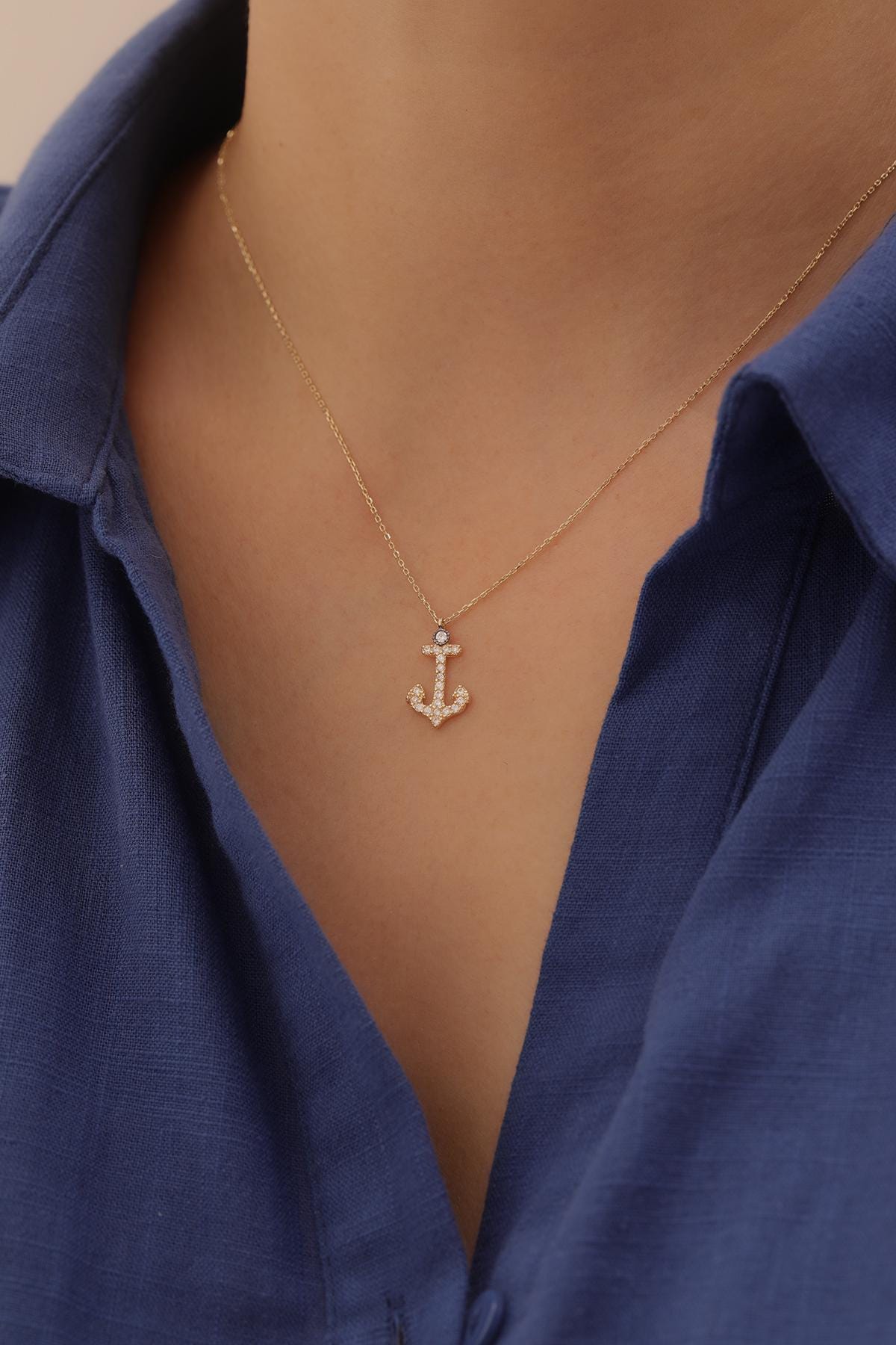 14k Gold  Anchor Necklace