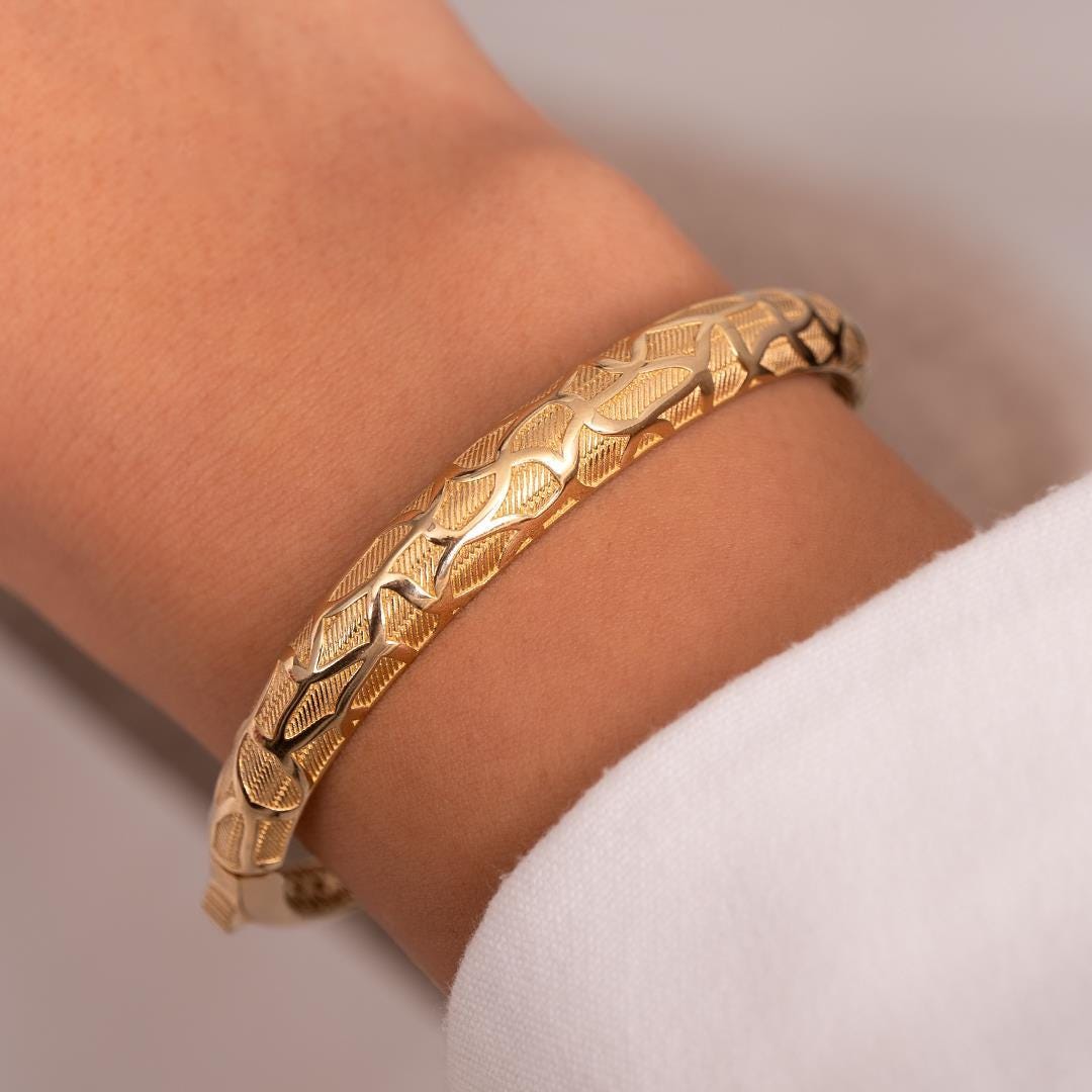 14 Carat Gold Patterned Cuff Bracelet