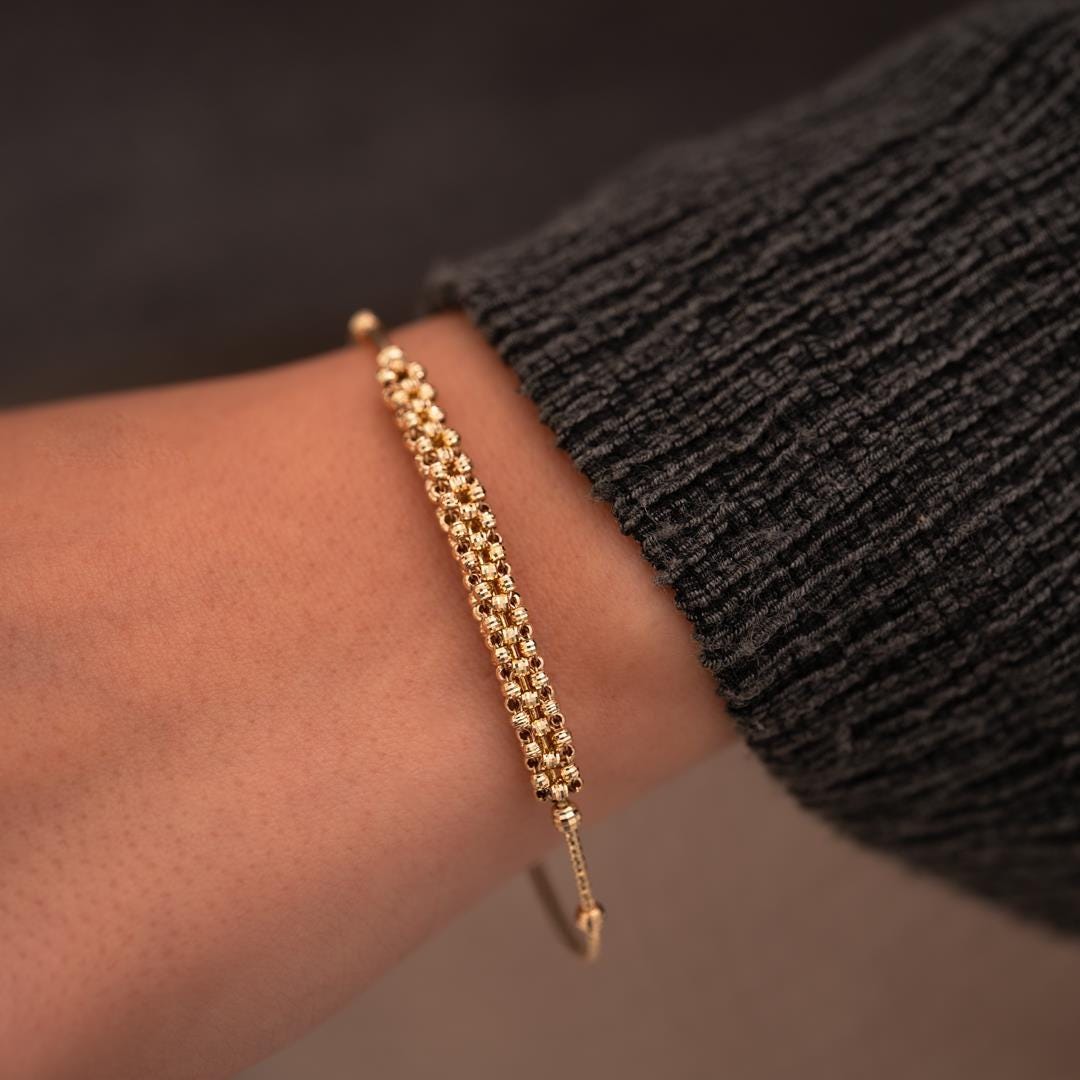 14 Carat Gold Dorika Ball Minimal Cuff Bracelet