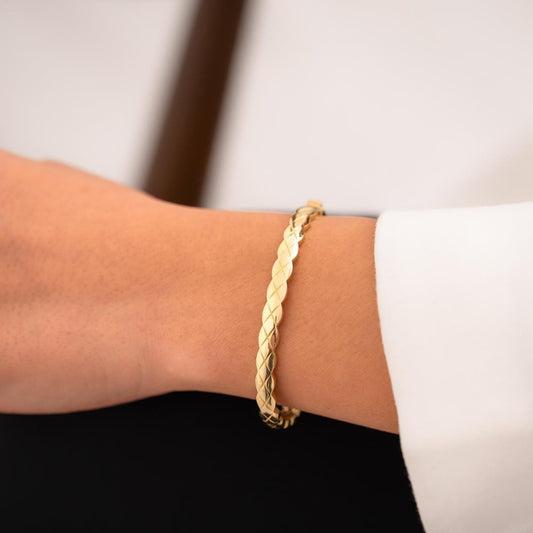 14K Gold Bangle X Bracelet - Modern Everyday Jewelry