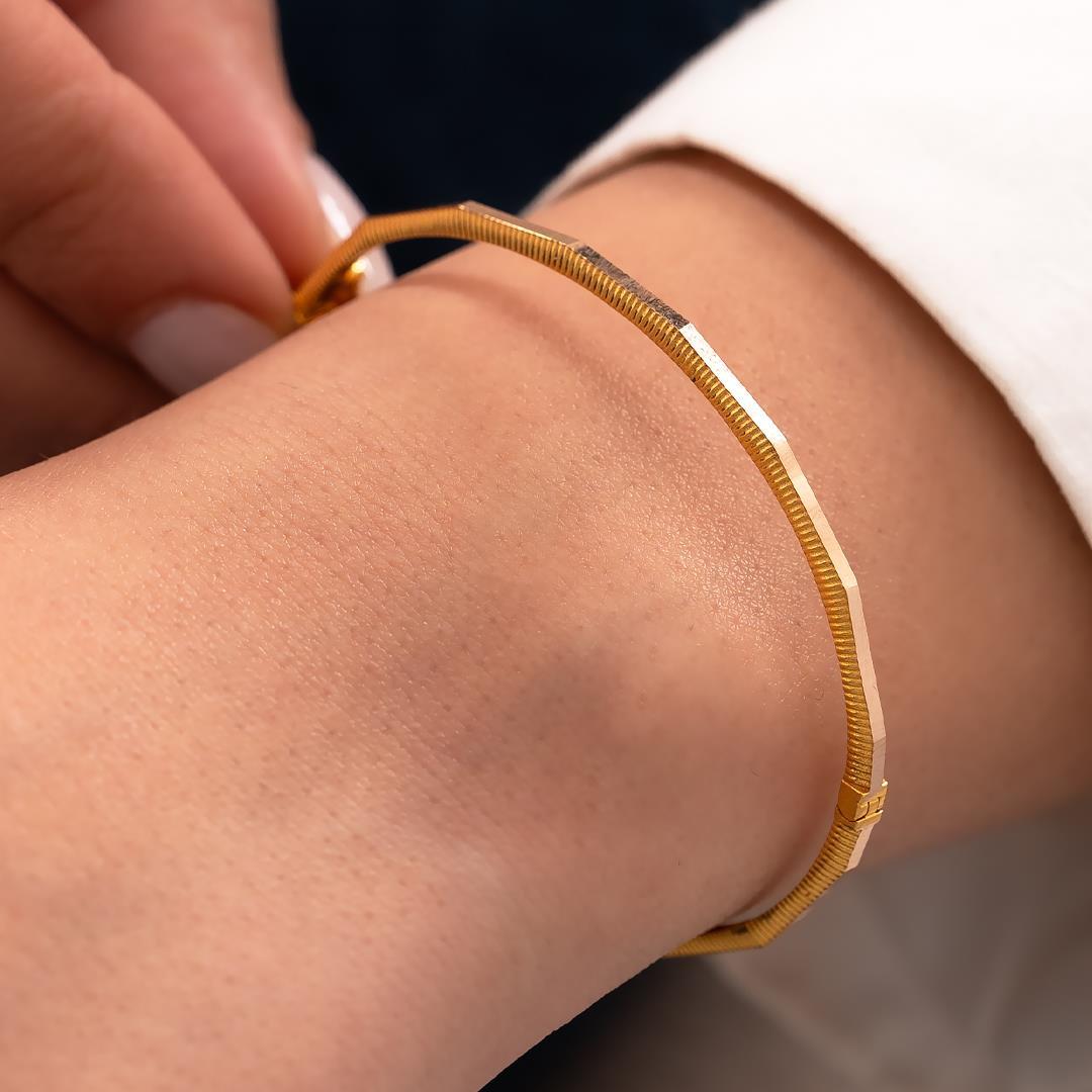 14k Gold Wave Cuff Bracelet: Minimalist Bangle - Ajda Design