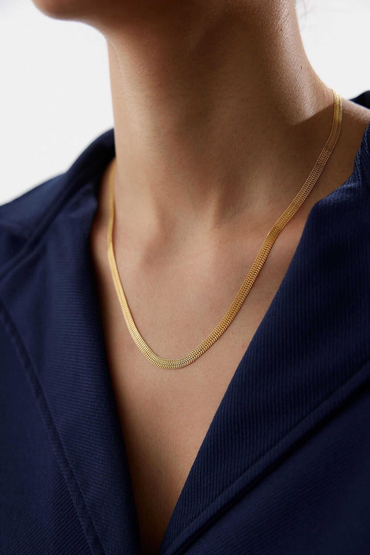 14k Gold  Knitted Flat Chain Necklace