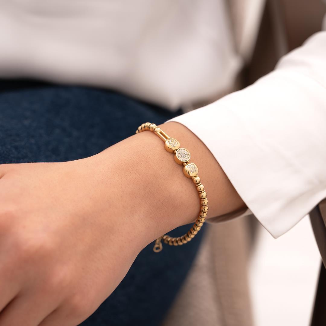 14 Carat Gold Ball Chain Clover Bracelet