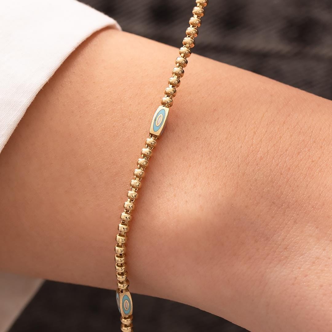 14 Carat Gold Blue Enamel Bracelet