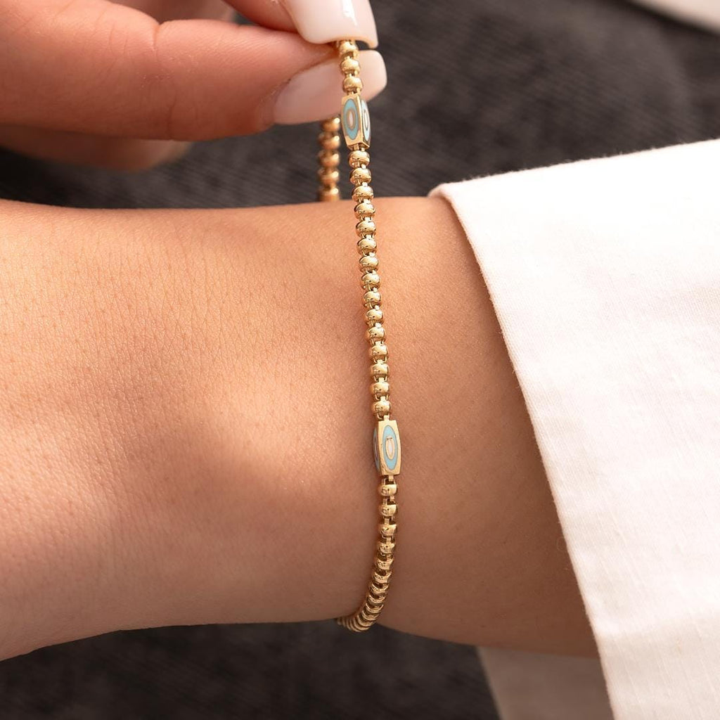 14 Carat Gold Blue Enamel Bracelet