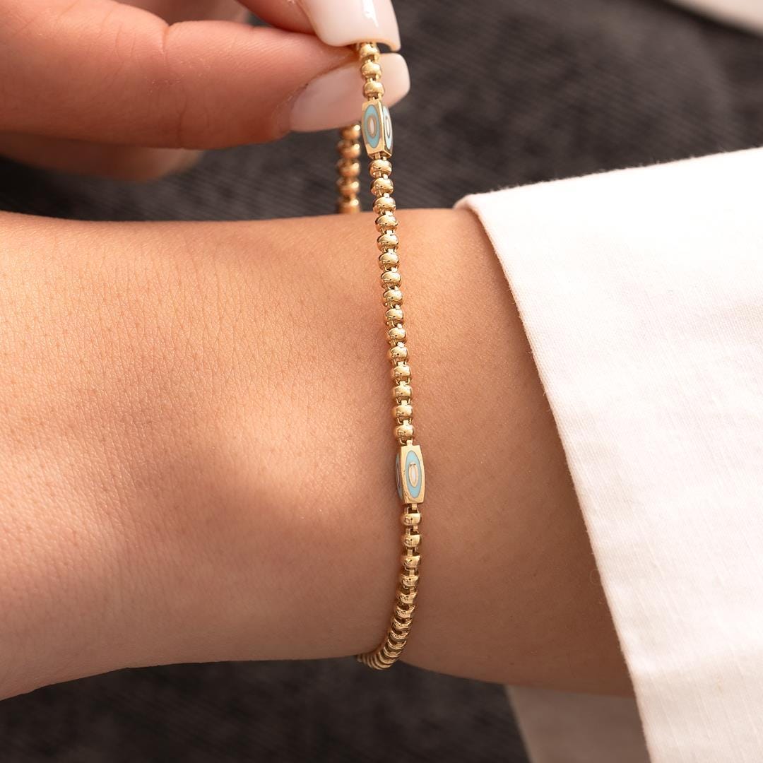 14 Carat Gold Blue Enamel Bracelet